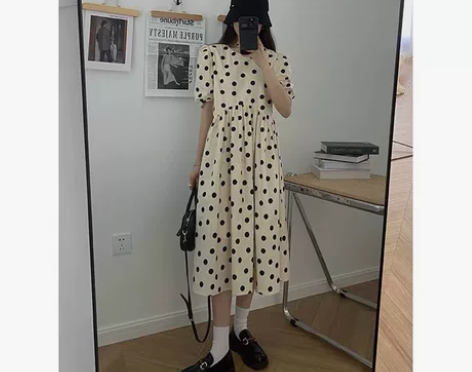 全新 HHYEE波点连衣裙女2021新款夏...