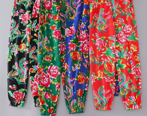 网红东北大花布裤子 男女潮流嘻哈束脚裤 情...
