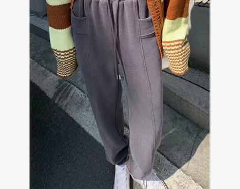 深灰色运动裤女2022秋冬季小个子宽松加绒...