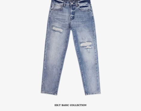 IDLT破洞牛仔裤 重水洗破洞浅蓝色 ...