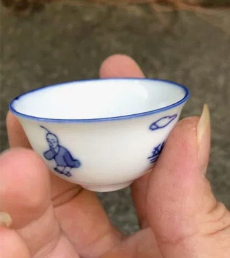 枫溪老瓷 工夫茶杯 手工彩绘 蓝墨青花瓷 ...