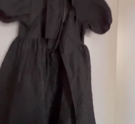 黑色泡泡袖连衣裙高定法式少女绑带蝴蝶结露背...