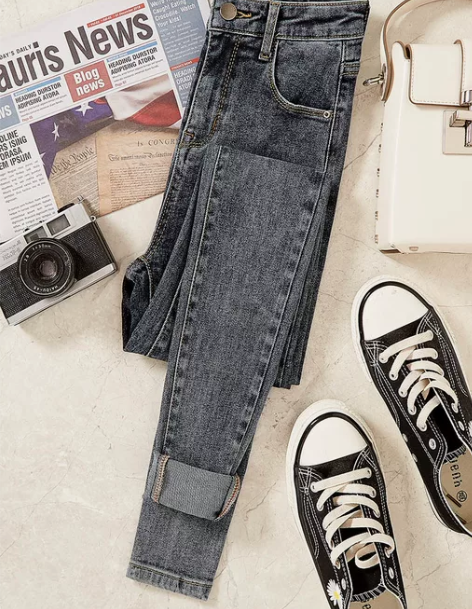 高腰牛仔裤 高腰牛仔裤九分裤女紧身长裤20...