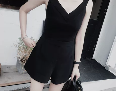 v领背心吊带连体裤 颜色分类:黑色 尺寸:M