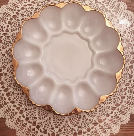 Fire king 白色 金边玻璃 鸡蛋盘...