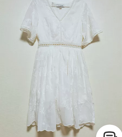 NASNA 夏白色刺绣法式优雅连衣裙女气质...