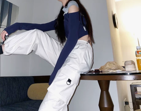 桥花白色阔腿裤女工装裤显瘦高腰夏季薄款宽松...