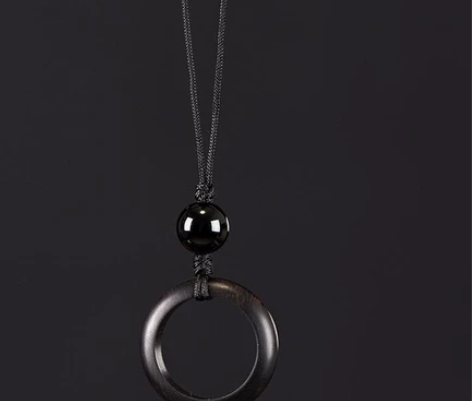 黑檀木挂绳一条,黑檀木黑玛瑙手工编织指环扣...