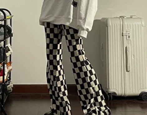 Babe棋盘格复古美式时髦中古高腰休闲百搭...