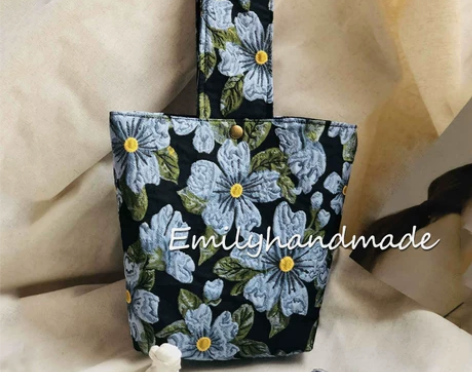 拾艺好物新款织物自制复古小众法式油画蓝花提...