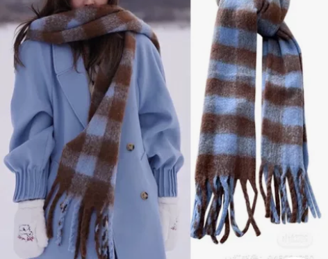 虞书欣同款格子围巾 规格240x40，克重...