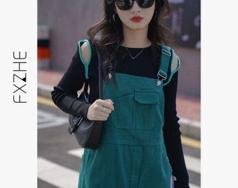 背带裙女春秋新款2022年复古减龄牛仔背带...