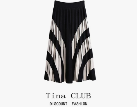 品牌折扣女装撤柜大码秋冬季洋气拼色针织百褶...