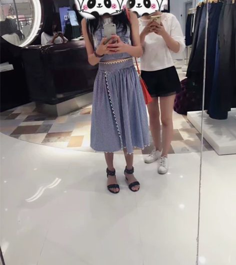 Five Plus专柜购入套装裙子，蓝白条...