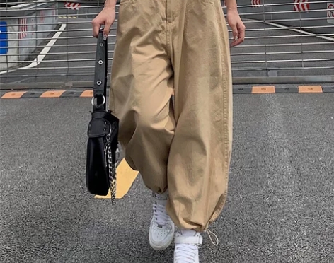 eu街拍女装侧边可调节bf风肥大休闲裤宽松...