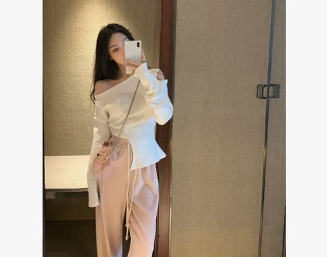 大心Kissis灰色针织阔腿裤女早秋高腰直...