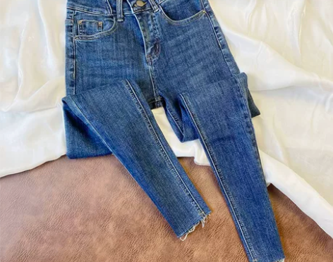 推荐！小码深蓝色牛仔裤女春季2022年高腰...