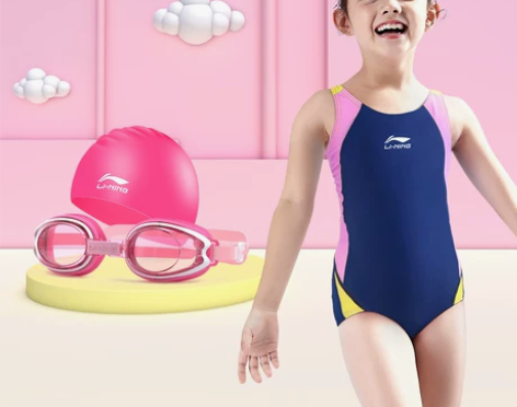 李宁儿童泳衣女孩女童专业训练连体速干小中大...