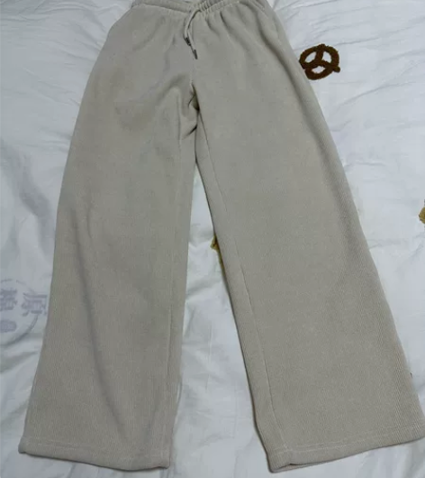 雪尼尔欧棉绒加绒阔腿裤休闲百搭冬女裤 米白...