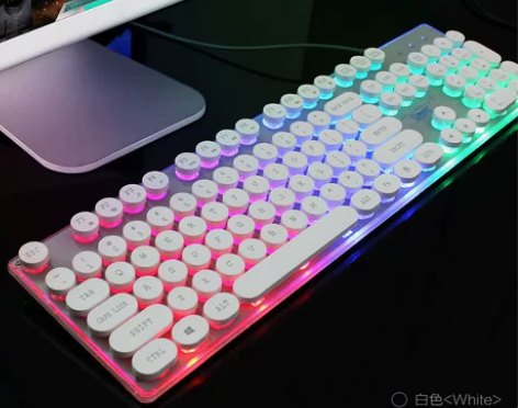 白色键盘  有线键盘电脑通用USB发光游戏...
