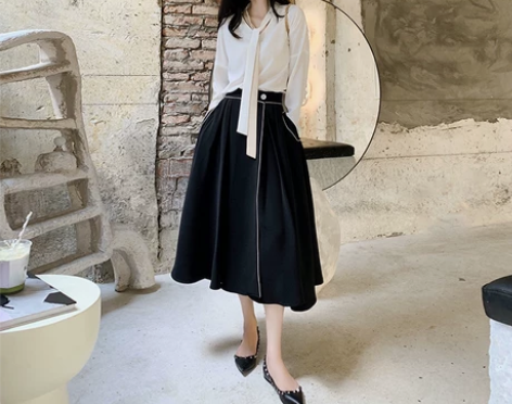 高腰气质半身裙中长款a字裙蓬蓬裙法式职场简...