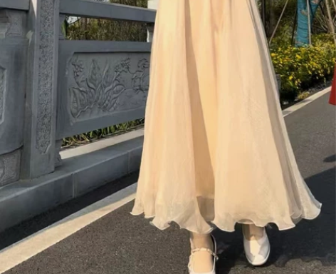 网红同款飘飘仙子光泽超仙女大摆裙显瘦金丝雪...