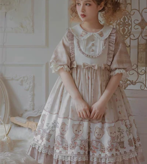 暮眠小镇 木偶熊与草莓园格子原创洛丽塔田园...