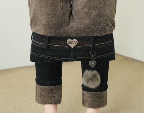 羊羔毛套棉牛仔裤厚轻便女士保暖显瘦小脚长裤...