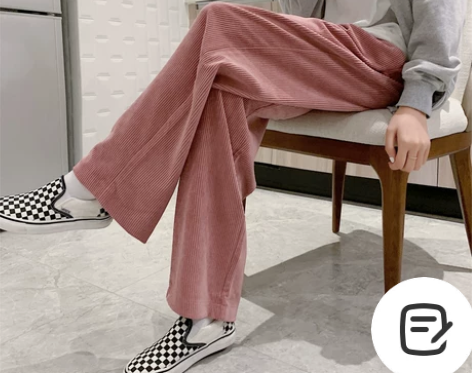 粉色阔腿裤女春秋2021新款高腰垂感灯芯绒...