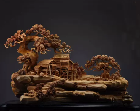 木雕太行崖柏根雕抱石陈化料山里人家山水倒流香