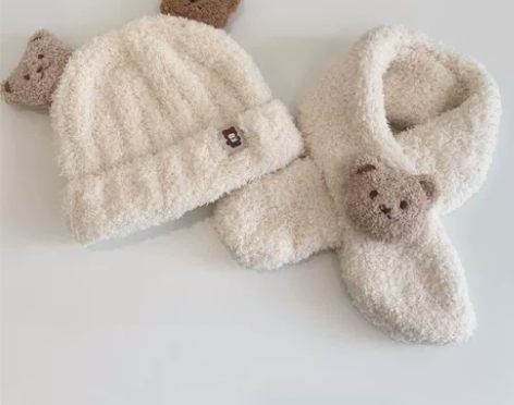 宝宝帽子秋冬季超萌围巾两件套装男女童保暖毛...