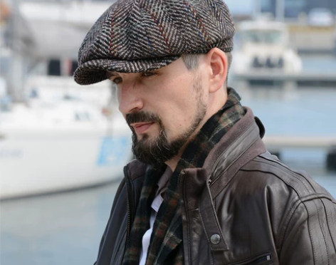 浪歌意大利进口粗花呢八角帽男秋冬英伦格纹