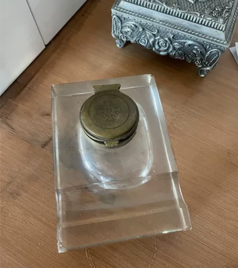 古董墨水台 镇纸 笔搁 文人清供雅玩 水晶...