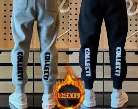 冬季加绒休闲裤子男生新款潮流字母百搭哈伦裤...