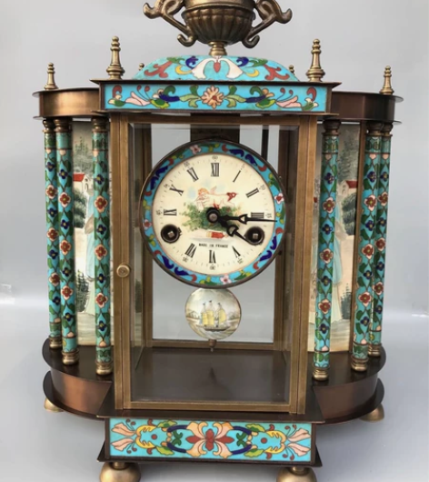 欧式西洋景泰蓝古钟，老式复古发条上弦机械钟...