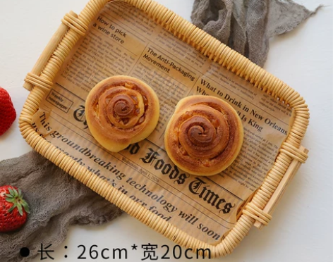 日式藤编手工面包篮子 家用馒头点心水果托盘...