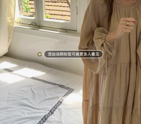 全新转～法式棉麻咖色连衣裙子宽松慵懒风肌理...