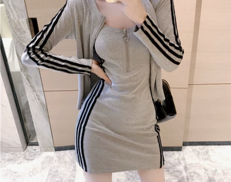 港风复古chic套装裙女春秋薄款修身外套背...