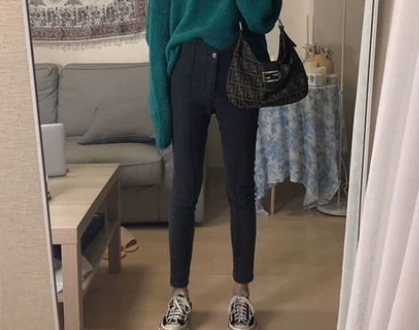 深灰色直筒牛仔裤女2019秋冬新款网红高腰...