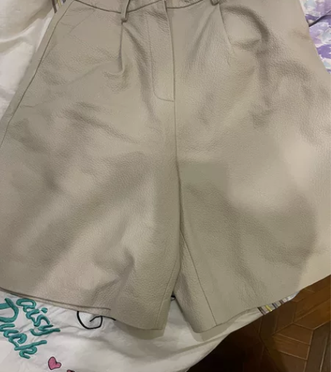 MEET中性风 进口牛皮真皮短裤女高腰爸爸...