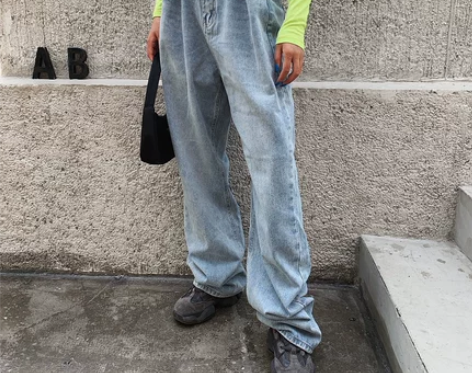 LIVIA美式牛仔裤女直筒宽松泫雅阔腿复古...