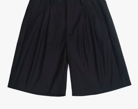 NOEARS 通勤黑灰色垂坠感宽松西装短裤...