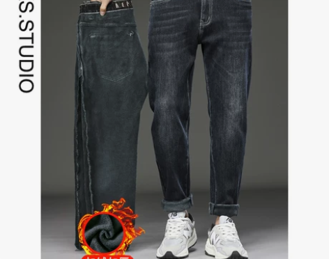 高品质加绒加厚牛仔裤男2022冬保暖新款商...