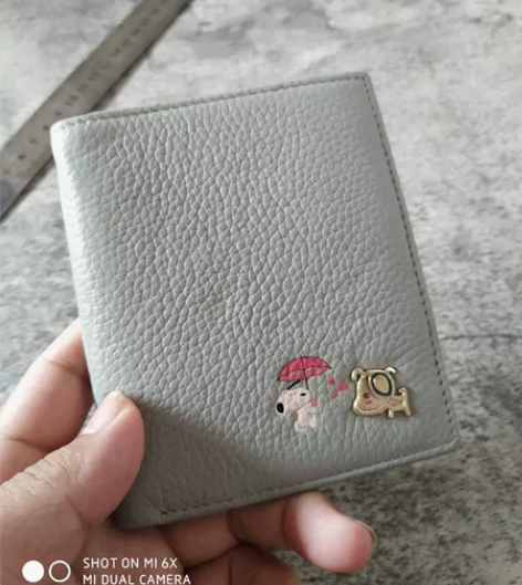 袋鼠品牌钱包女士钱包卡包灰色头层牛皮 全新...