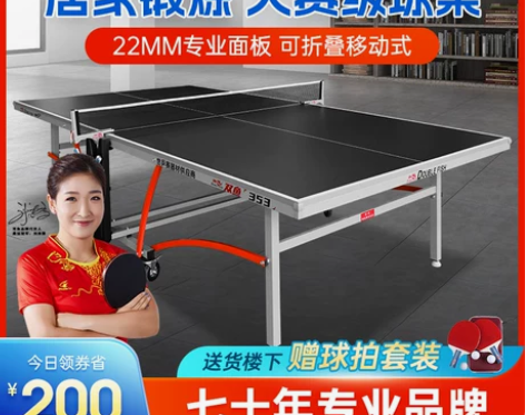 新品双鱼赛事专业级乒乓球桌双折叠移动家用室内标准球台353