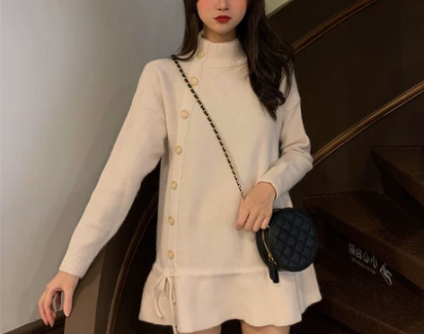 法式复古小黑裙秋冬甜美初恋小个子针织连衣裙...