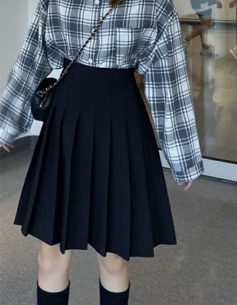 a字裙 百褶裙女夏中长款高腰大码胖mm显瘦