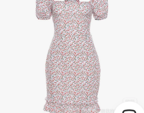 2022法式少女后背绑带碎花泡泡袖连衣裙女...