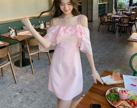 【蝴蝶乐谱】梦梦家性感露肩锁骨吊带一字领连...