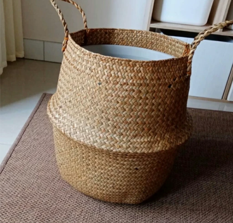 【花坊倒闭+送防水壳】北欧草编织花篮花盆宜...